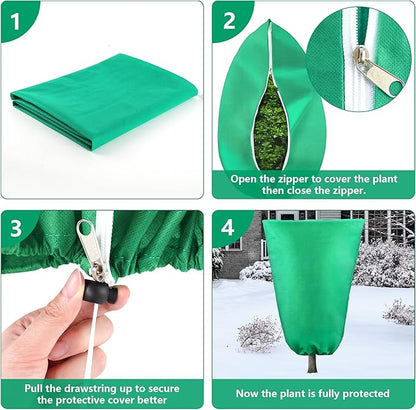 Plant Covers Freeze Protection, 2 Pack 47''×71'' Green Frost Cloths Blankets with Zipper Drawstring Shrub Tree Covers for Winter Outdoor Plants Freeze Protection