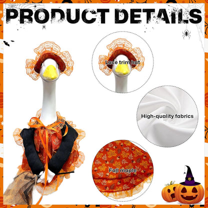 Fall Porch Goose Outfit Set for 23'' Plastic Statue Lawn Porch Goose Clothes with Autumn Maple Leaf Skirt Hat Broom Costume for Indoor Outdoor Patio Yard Lawn Art Decor
