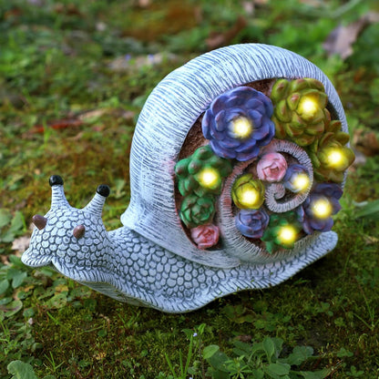 FORUP Snail Garden Statue, Resin Snail Figurine Garden Lawn Ornaments with Solar LED Lights for Outdoor Yard Garden Decorations
