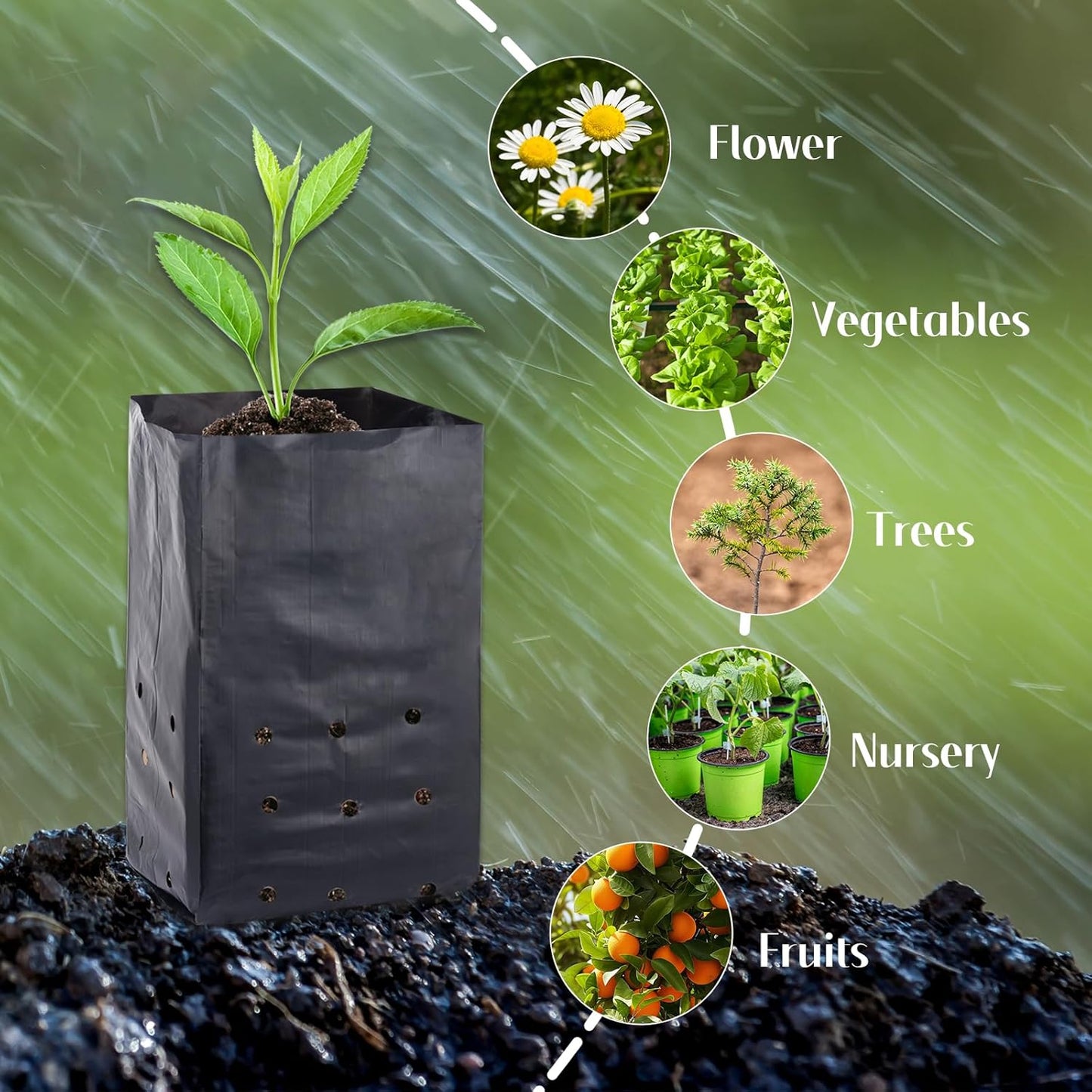 100 Pcs Nursery Growing Bags Seedling Starter Bags with 30 Plant Labels & 2 Mini Watering Sprinklers,Plant Grow Bags Plants Pots Plastic Pouches for Garden Trees,Flowers, Vegetable(8.8x5.3x4.7 Inch)