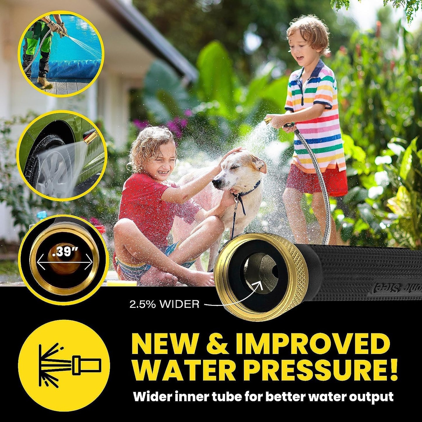 Bionic Steel PRO 100 Ft Garden Hose with Nozzle, Premium 304 Stainless Steel Metal Water Hose 100Ft Flexible Hose, Rust Proof, Lightweight, Heavy Duty, Crush Resistant Fittings, 500 PSI, 2025 Model