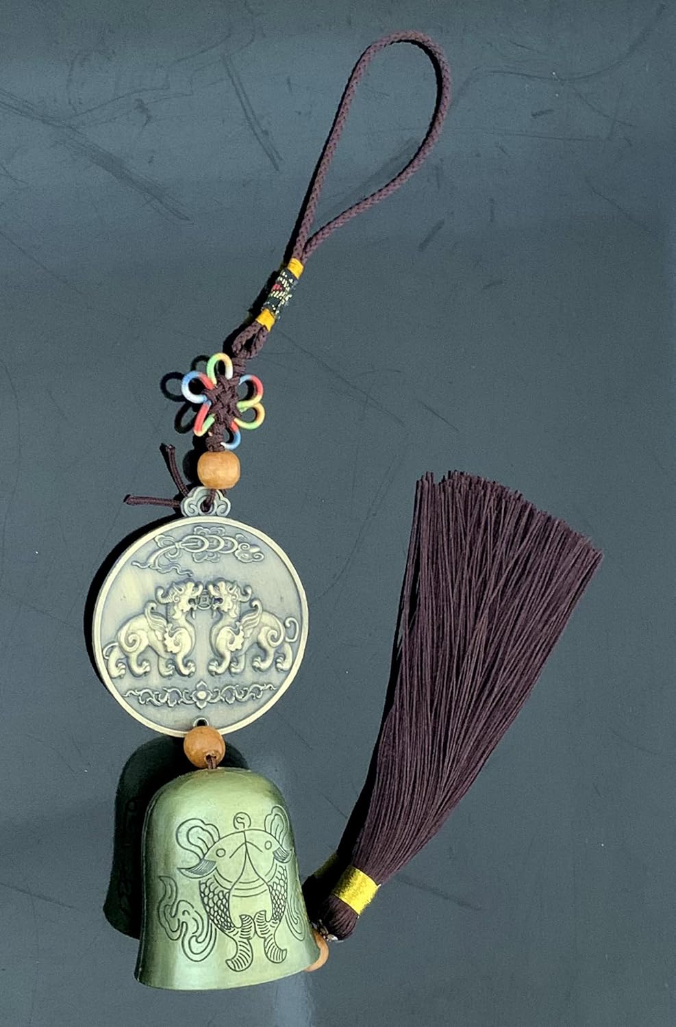 Traditional Lucky Feng Shui Wind Chime Bell Hanging Ornament Decoration for Protection Success Peace and Wealth (Pi Yao)