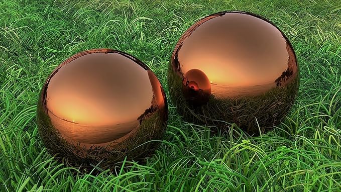 Lulu Decor, Dark Copper Stainless Steel Gazing Mirror Ball Size 14, Smooth Reflective Shiny Garden Decoration Globe