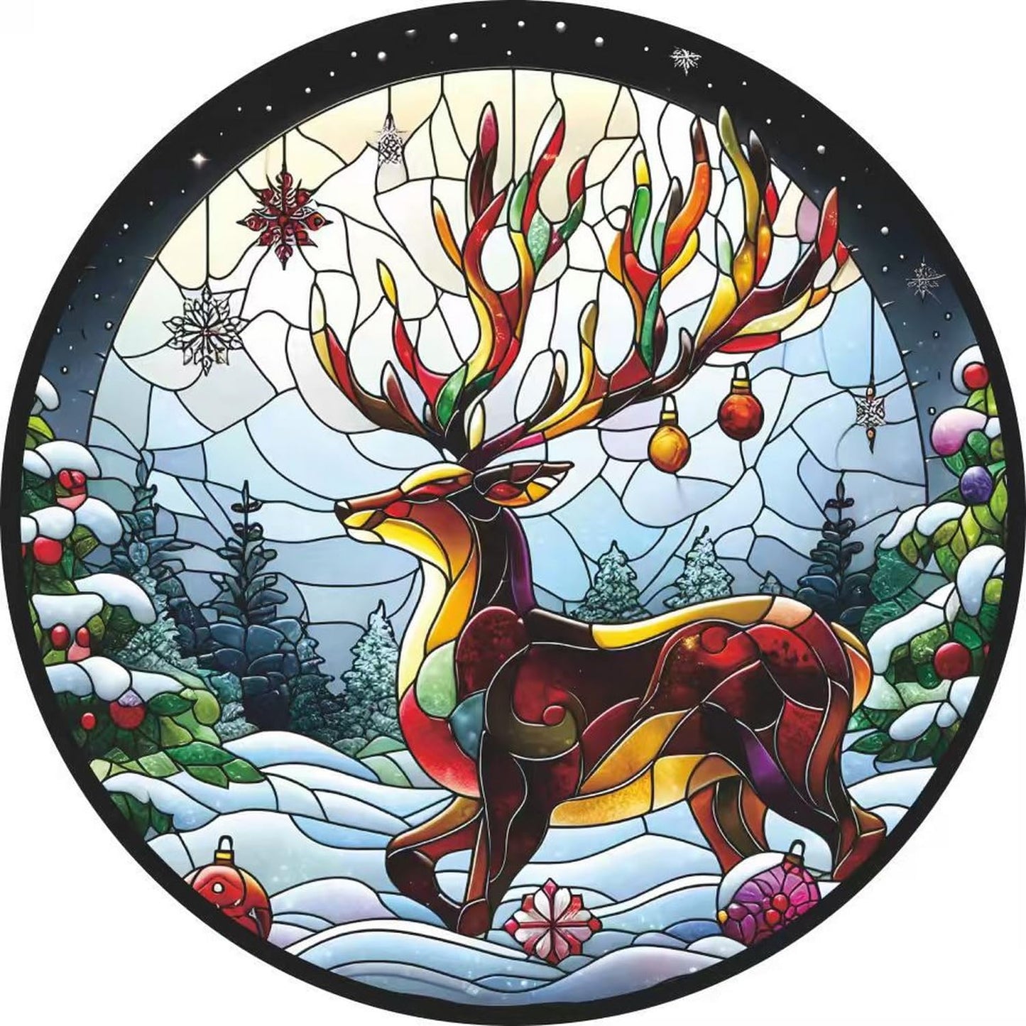 7.87inch Christmas Sun Catcher for Window Hanging with Elk Designs Round Acrylic Hanging Suncatcher for Garden Decor ，Wall Home, Kitchen, Housewarming Women Neighbor Winter Xmas Decor Gifts