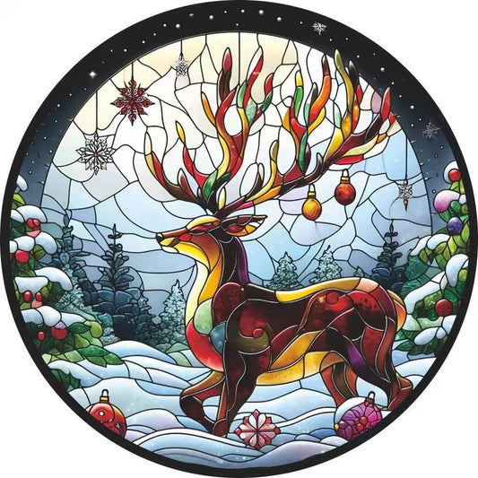 7.87inch Christmas Sun Catcher for Window Hanging with Elk Designs Round Acrylic Hanging Suncatcher for Garden Decor ，Wall Home, Kitchen, Housewarming Women Neighbor Winter Xmas Decor Gifts