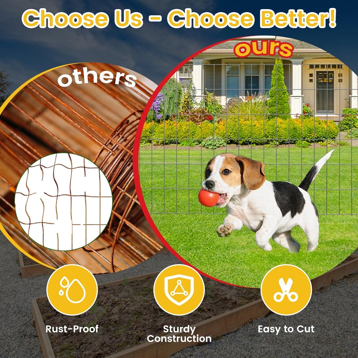 Welded Wire Fence, 6Ft x 50Ft 15Ga Chicken Wire Fencing, Garden Border Fencing Roll Metal Wire Mesh for Yard Vegetable Plant Protection Poultry Netting