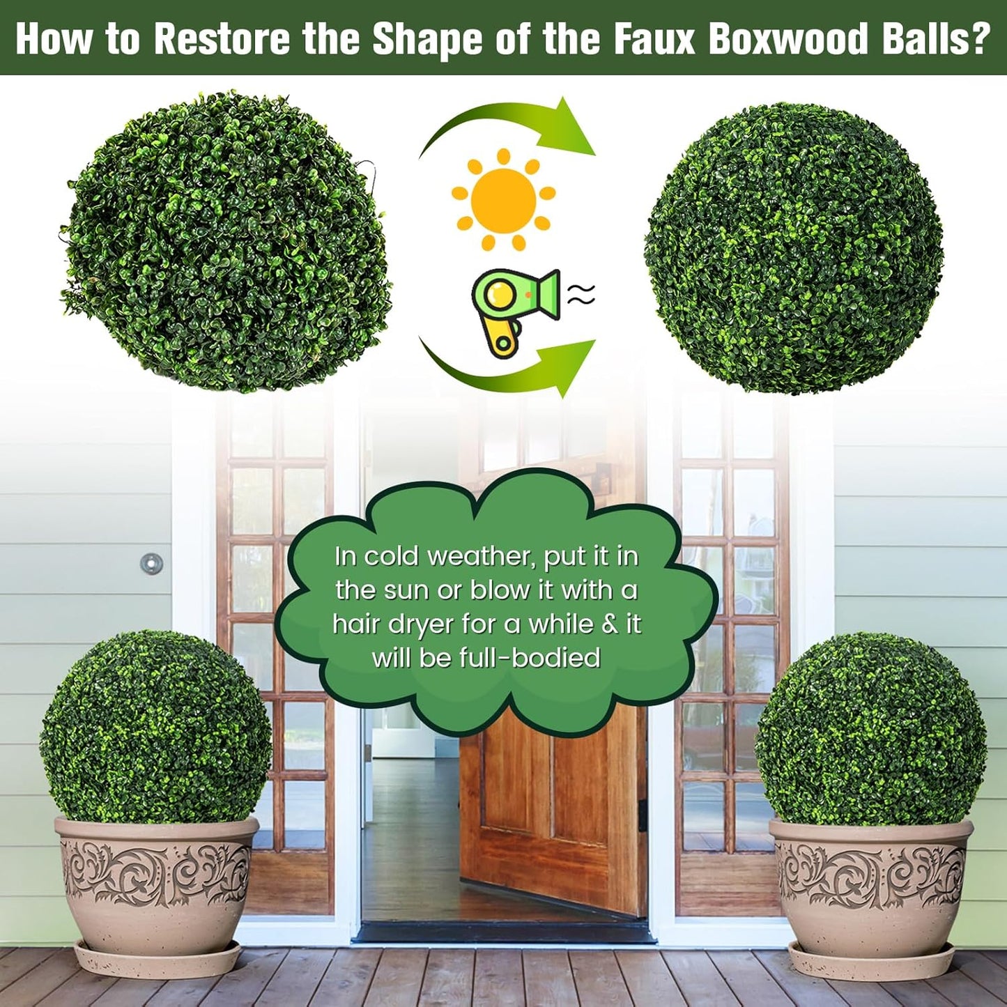 Goplus 2 PCS 19 Inch Artificial Plant Topiary Ball, Round Faux Boxwood Balls Outdoor, Garden Spheres Decorative for Front Door, Porch, Backyard, Balcony, Patio, Wedding and Home Décor