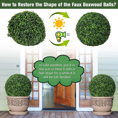 Goplus 2 PCS 19 Inch Artificial Plant Topiary Ball, Round Faux Boxwood Balls Outdoor, Garden Spheres Decorative for Front Door, Porch, Backyard, Balcony, Patio, Wedding and Home Décor
