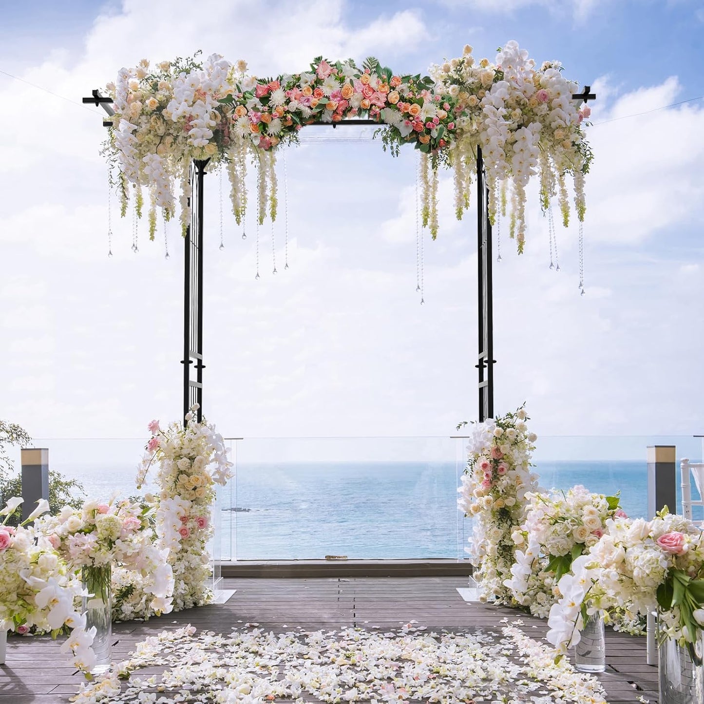 Moccha Garden Arbor, 6.8FT Metal Arbor Trellis for Climbing Plants, Roses, Vines, Outdoor Pergola with Trellises & Extended Roof, Garden Arch for Wedding Ceremony Decoration Lawn Patio Archway