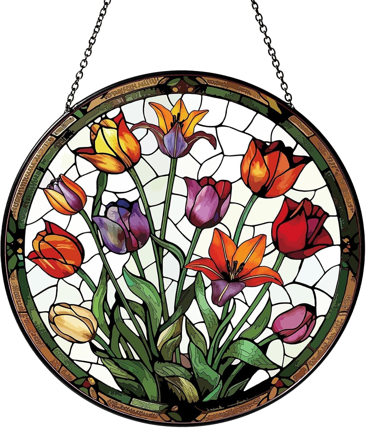 Tulip Stained Glass Window Hanging Botanical Sun Catcher Decor Tulip Lover Gifts for Women Christmas Suncatchers for Home Windows Hanging Decoration, 7.87inch
