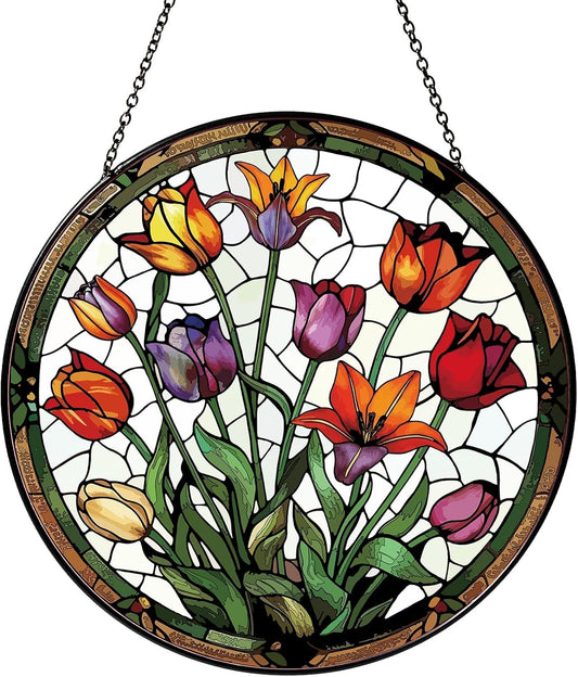 Tulip Stained Glass Window Hanging Botanical Sun Catcher Decor Tulip Lover Gifts for Women