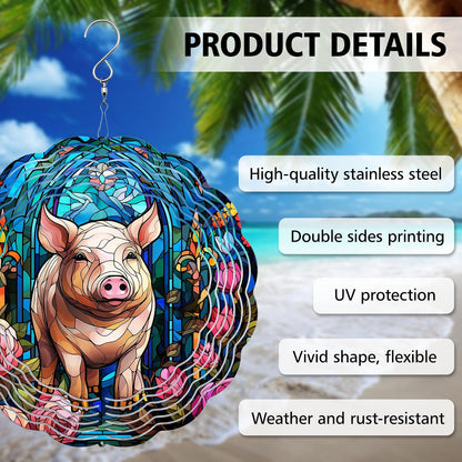 Pig Wind Spinner, Pig Wind Spinner Hanging for Yard and Garden, Unique Gift Wind Spinner, 3D Hanging Wind Spinner Outdoor