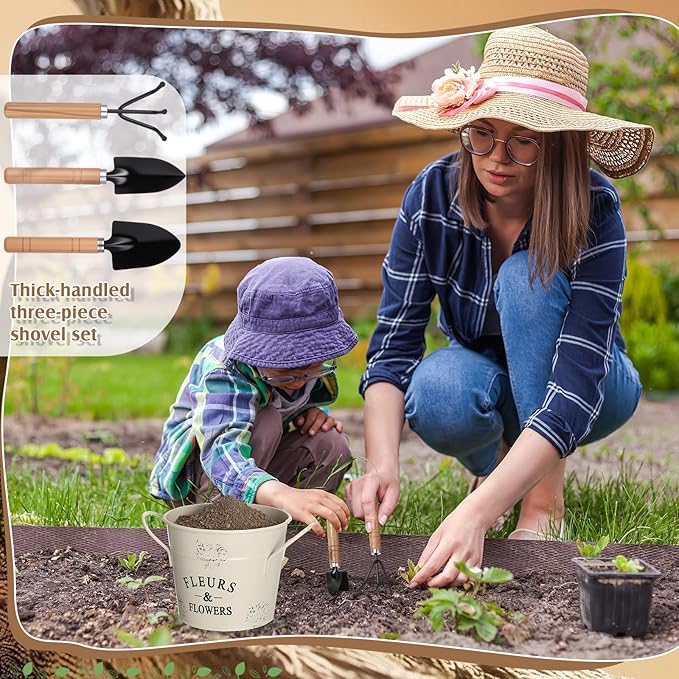 Tarpop Garden Tool Set Plant Whisperer Gardening Gifts for Women, 7 Piece Vegetable Planting Tool Kit with Cap Canvas Apron Gloves Soil Scoop Transplant Trowel Cultivator Flower Tub (Brown)
