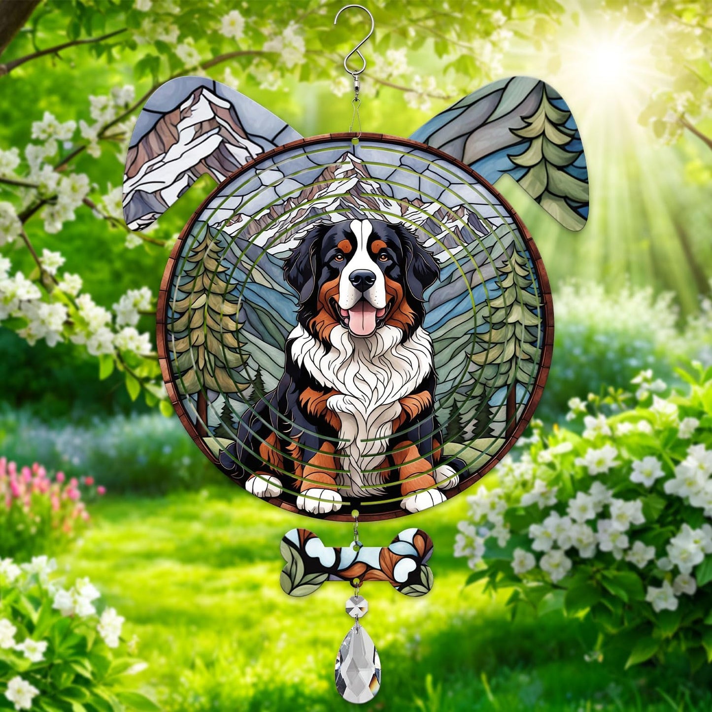 Bernese Mountain Dog Ears Wind Spinner, Bernese Mountain Wind Spinner Hanging for Yard and Garden V02