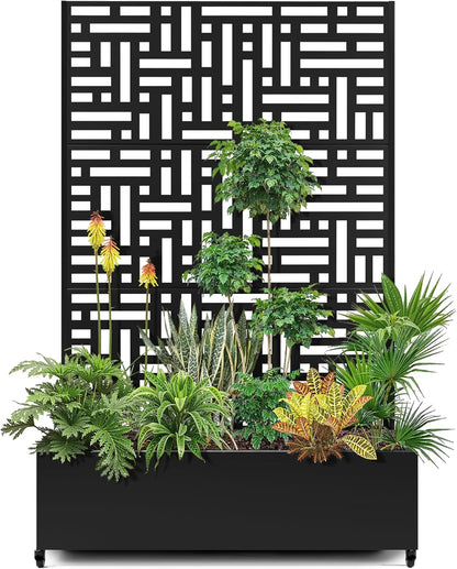 15.7"×70.9"×47.2" Metal Raised Garden Bed with Trellis and Wheels - Tall Trellis Planter Box for Climbing Plants, Vegetables & Vines - Outdoor Privacy Planters for Patio (Black-Helen)