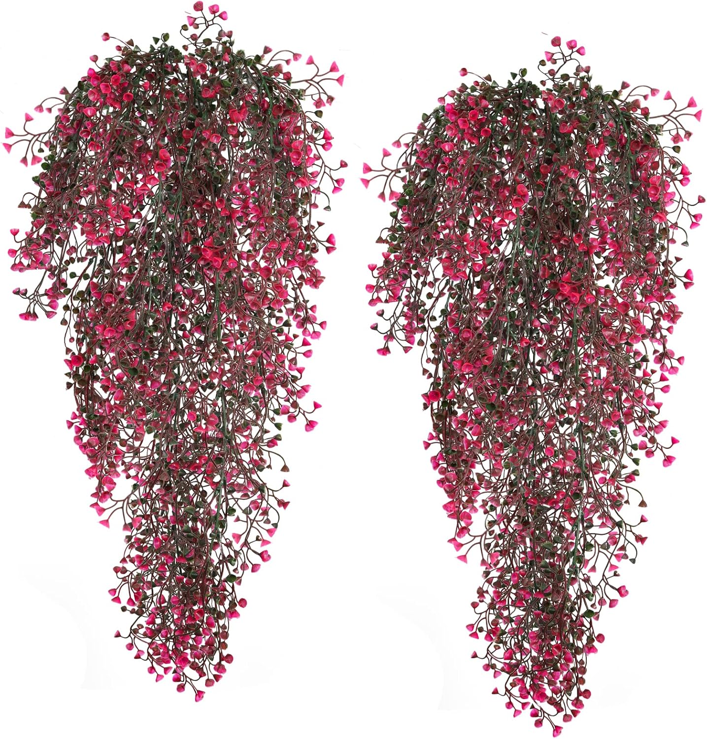 RECUTMS Hanging Fake Vine Plants 4 Pcs Artificial Large Garland Faux Flower Ferns Plant Baby Breath Ivy Room Wall Decor Home Office Garden Wedding Party Indoor Outdoor Decor (Pink)