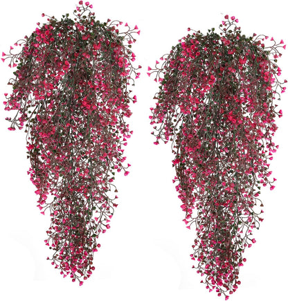 RECUTMS Hanging Fake Vine Plants 4 Pcs Artificial Large Garland Faux Flower Ferns Plant Baby Breath Ivy Room Wall Decor Home Office Garden Wedding Party Indoor Outdoor Decor (Pink)