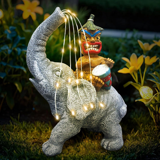Solar Powered Elephant Tiki Courtyard Light, Outdoor Garden Decoration Elephant Statue,Gifts for Women Mom Grandma Senior Elderr, Garden, Courtyard, Yard, Lawn