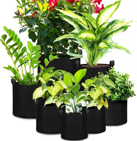 Hoolerry 7 Pack Black Plant Grow Bags Thickened Non Woven Grow Bags in 4 Sizes 10, 7, 5 and 3 Gallons Aeration Fabric Pots with Handles