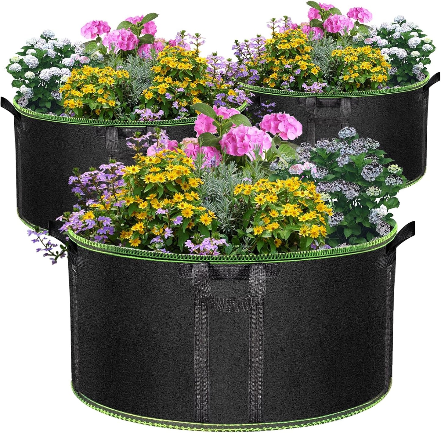 Grow Bags of 3-Pack 50 Gallon, Garden Planter Bags with Handles, 320GThickened Nonwoven Fabric Aeration Planting Pots, Heavy Duty Cloth Pots for Plants, Black