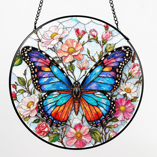 Stained Glass Window Hanging - Butterfly Sun Catchers Colorful Glass Panel Suncatcher Indoor Decor