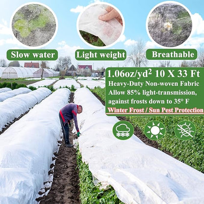 10x33FT Plant Covers Freeze Protection Kit, Garden Hoops Kit for Winter, Frost Cloths Plant Blanket Floating Row Cover for Winter Outdoor, Greenhouse Garden Hoop for Raised Bed Snow Protection