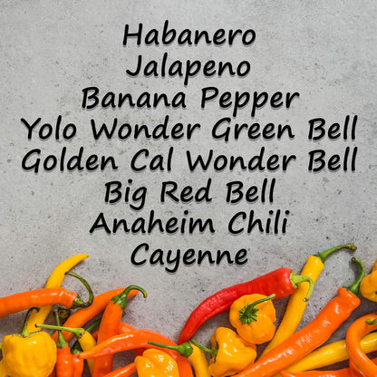 8-Pack Non-GMO Heirloom Sweet Pepper Seeds & Hot Pepper Seeds - Anaheim Pepper Seeds, Habanero Seeds, Banana Pepper Seeds, Bell Pepper Seeds, Jalapeno Seeds, Cayenne Pepper Seeds, Green Pepper Seeds