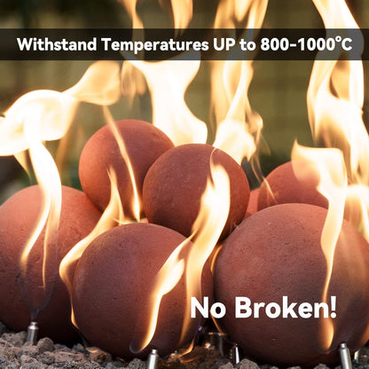 Skyflame Ceramic Fireplace Balls, Set of 15 Round Fire Stones Set for Indoor and Outdoor Fire Pits or Fireplaces Accessory, 3 Inch, Brick Red