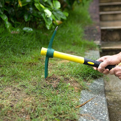 2 Packs 15 Inch Pick Mattock Hoe, KINJOEK 1.5Lbs Forged Weeding Garden Pick Axe with Fiberglass Handle for Digging Loosening Soil, Gardening, Camping or Prospecting