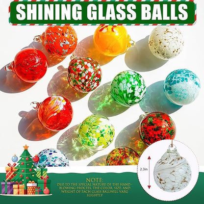 Hand Blown Glass Gazing Balls for Garden Hanging Friendship Balls Christmas Ball Ornaments for Xmas Tree Decoration (White)