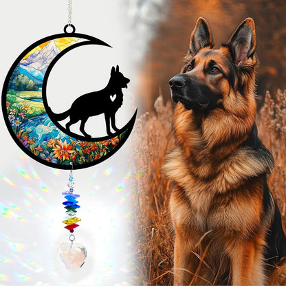 German Shepherd Suncatcher, Personalized Pet Loss Gift with Name & Date, Heart-Shaped Crystal Sun Catcher, Dog Remembrance Sympathy Rainbow Maker for Window & Garden