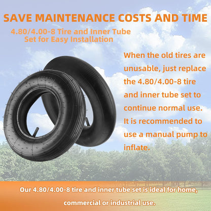 (1-Set) RRQ 4.80/4.00-8" Tire and Inner Tube Set, Universal Replacement Pneumatic Tires, Fits 15.5-inch wheels, TR-13 Straight Valve Stem, for Wheelbarrows, Dollies, Trolleys, Garden Carts and More