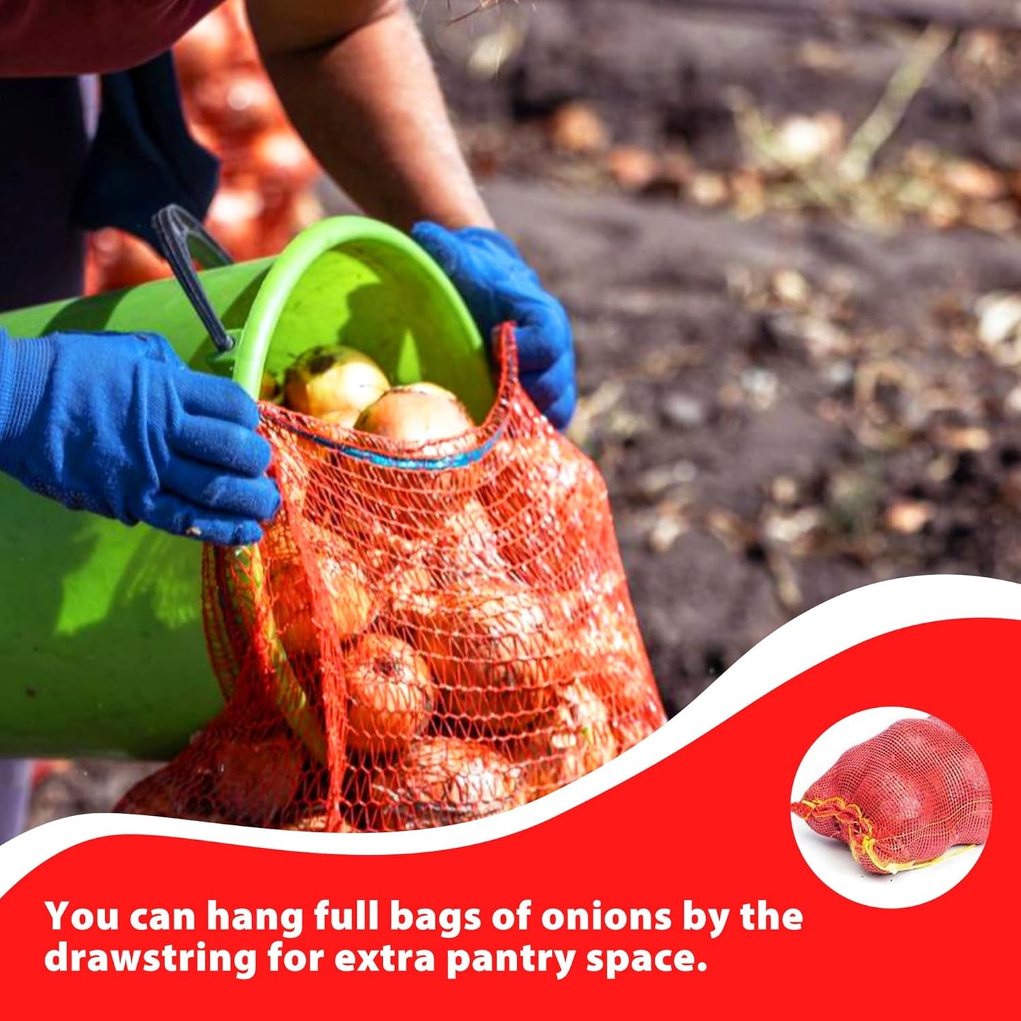 300 Pack 20'' x 14'' Mesh Onion Bags, Reusable Drawstring Fresh Produce Storage Bags for Onions, Vegetables, Potatoes, Citrus, Crawfish Firewood