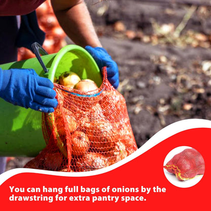 24 Pack 20'' x 14'' Mesh Onion Bags, Reusable Drawstring Fresh Produce Storage Bags for Onions, Vegetables, Potatoes, Citrus, Crawfish Firewood