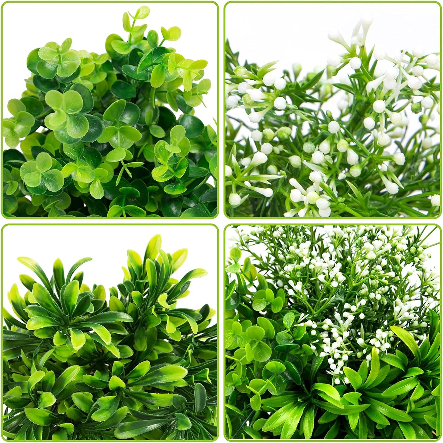 Ouddy Decor 6 Bundles Artificial Greenery Stems Mixed Fake Plants Eucalyptus Stems Babys Breath Faux Plastic Artificial Plants & Flowers for Outdoor Indoor Garden Home Window Box Decor