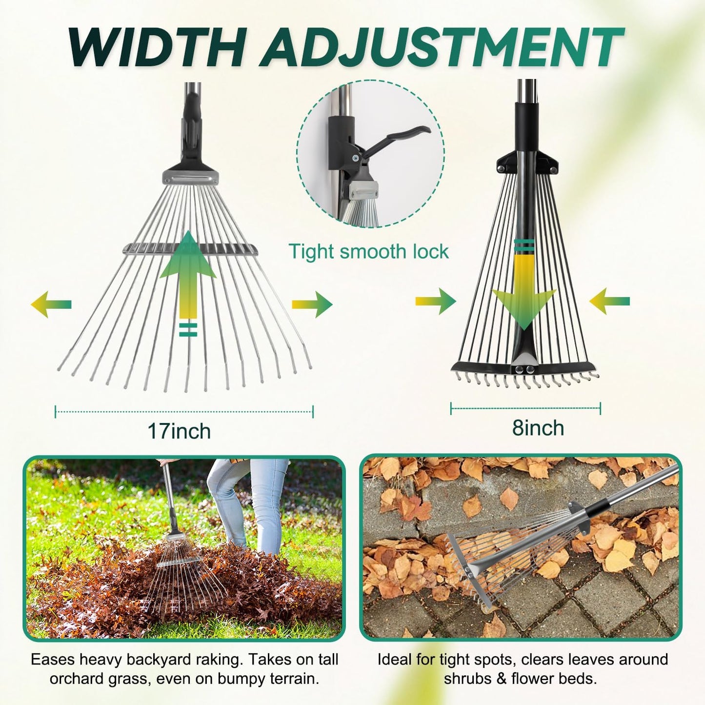 Yard Waste Bags, Leaf Dustpan, Leaves Collector, Yard Dustpan Type Garden Bag for Collecting Leaves, Garden Waste Container, with Adjustable Metal Leaf Rake Long Handle and Gloves