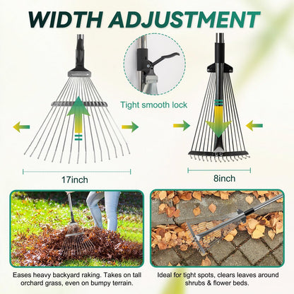 Yard Waste Bags, Leaf Dustpan, Leaves Collector, Yard Dustpan Type Garden Bag for Collecting Leaves, Garden Waste Container, with Adjustable Metal Leaf Rake Long Handle and Gloves