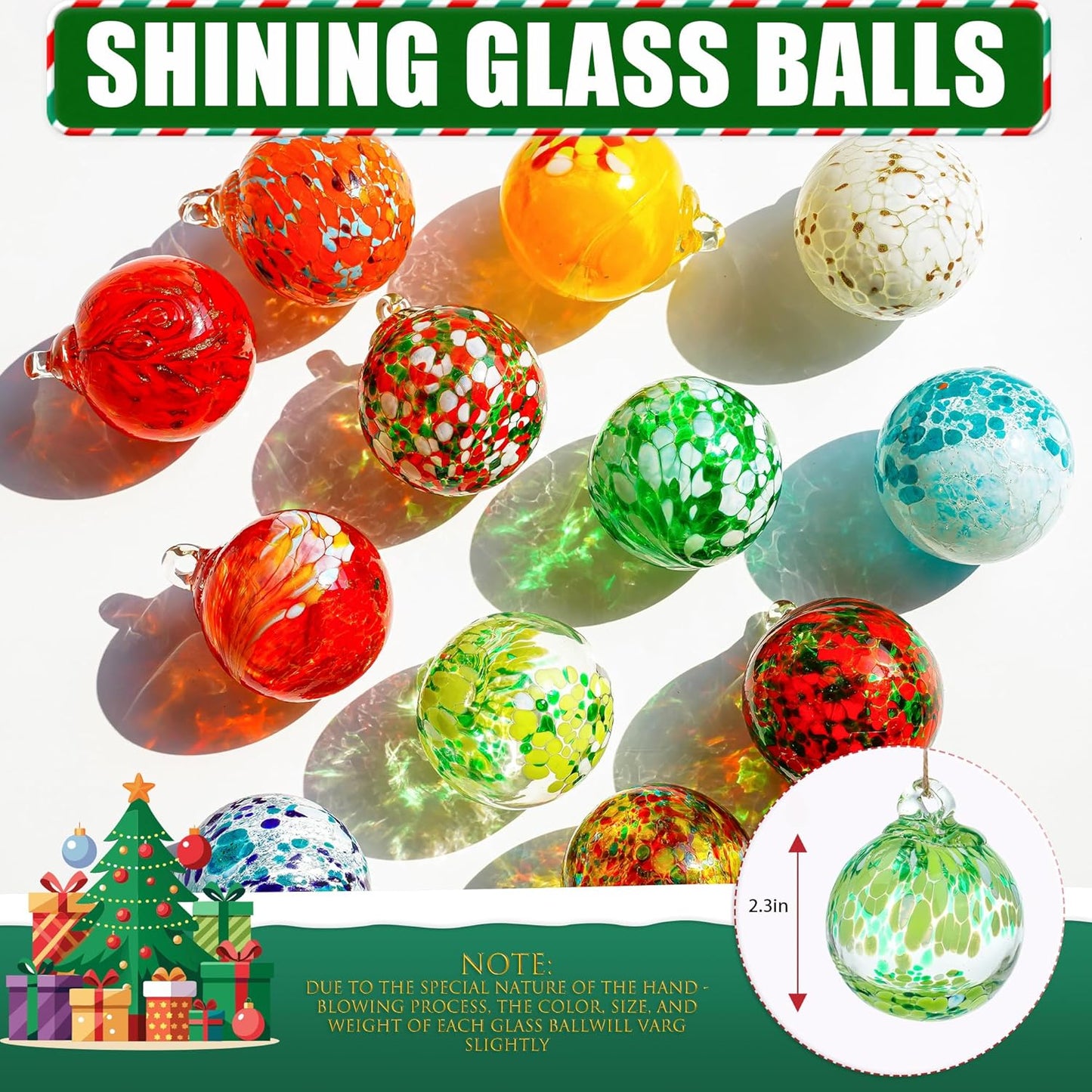 Hand Blown Glass Gazing Balls for Garden Hanging Friendship Balls Christmas Ball Ornaments for Xmas Tree Decoration (Green - B)