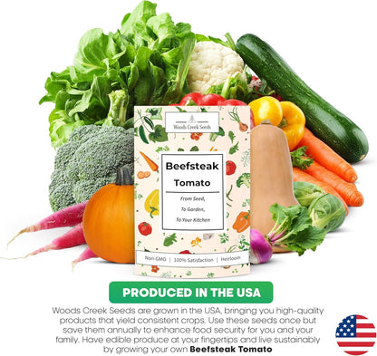 Woods Creek Seeds: Beefsteak Tomato Seeds for Planting - Heirloom Tomato Seeds for Planting Outdoors, Indoors, Patio or Home Plant Garden - Non-GMO Seed Pack of Large Juicy Tomatoes