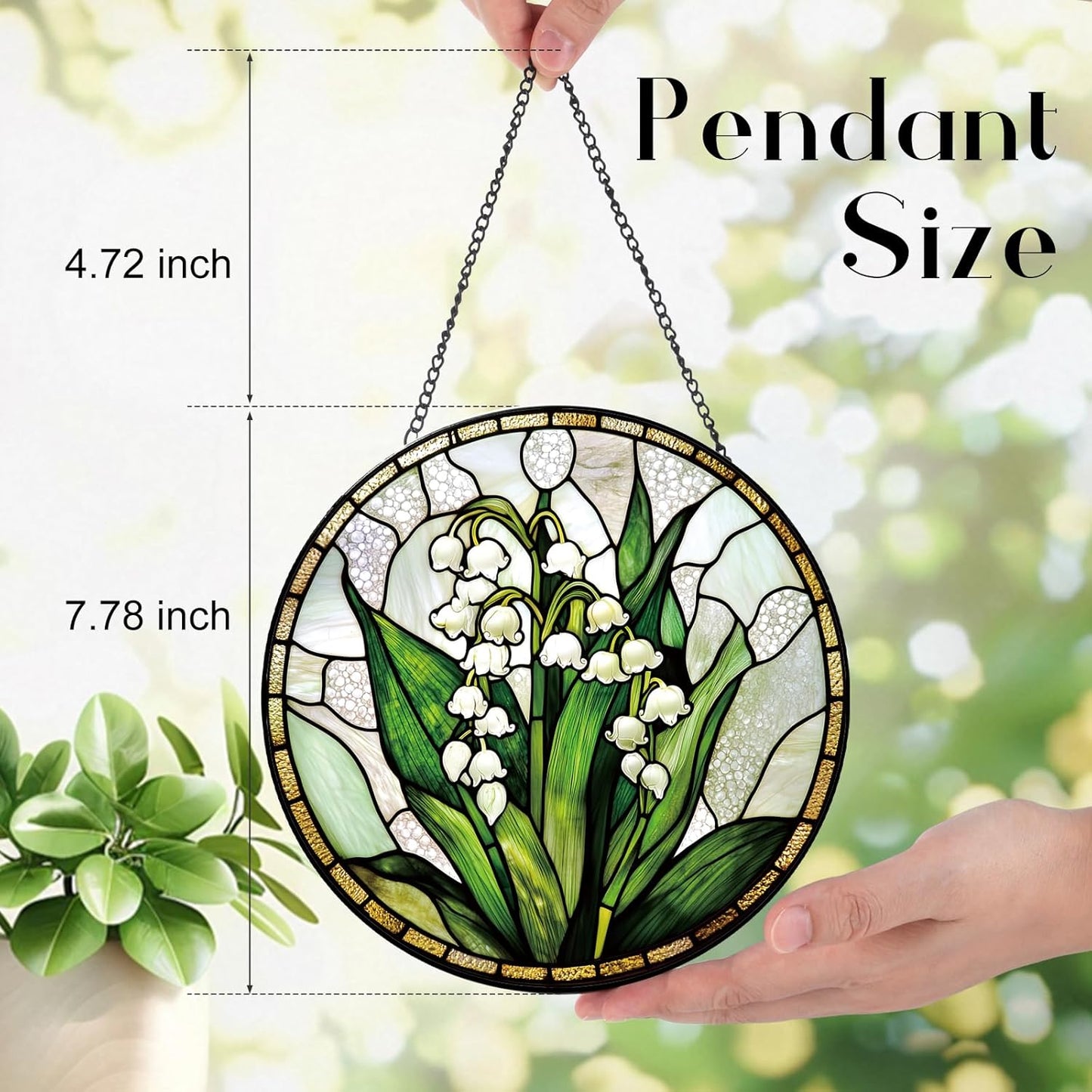 Lily of The Valley Flower Suncatcher -7.9 in Stained Glass Window Hanging Sun Catcher Garden Decor
