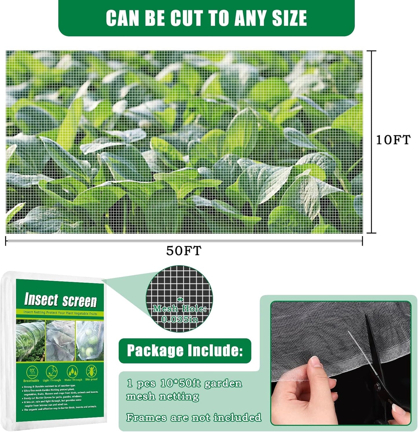 10 X 50 FT Garden Mesh Netting Pest Barrier for Raised Beds, Fruit Tree Netting for Cicadas, Bird Insect Nettings for Gardening, Blueberry Bush Strawberry Nettings Cover for Garden Protection