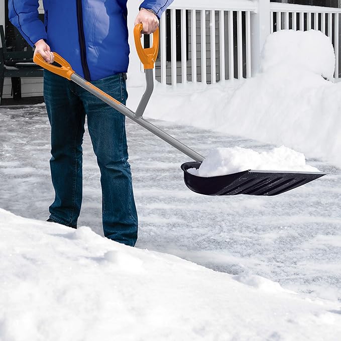 ERG-SNSH18 Steel Shaft Impact Resistant Snow Shovel, 18-Inch Shovel, 48-Inch Shaft, Push/Scoop Combination Blade, Polycarbonate Shovel