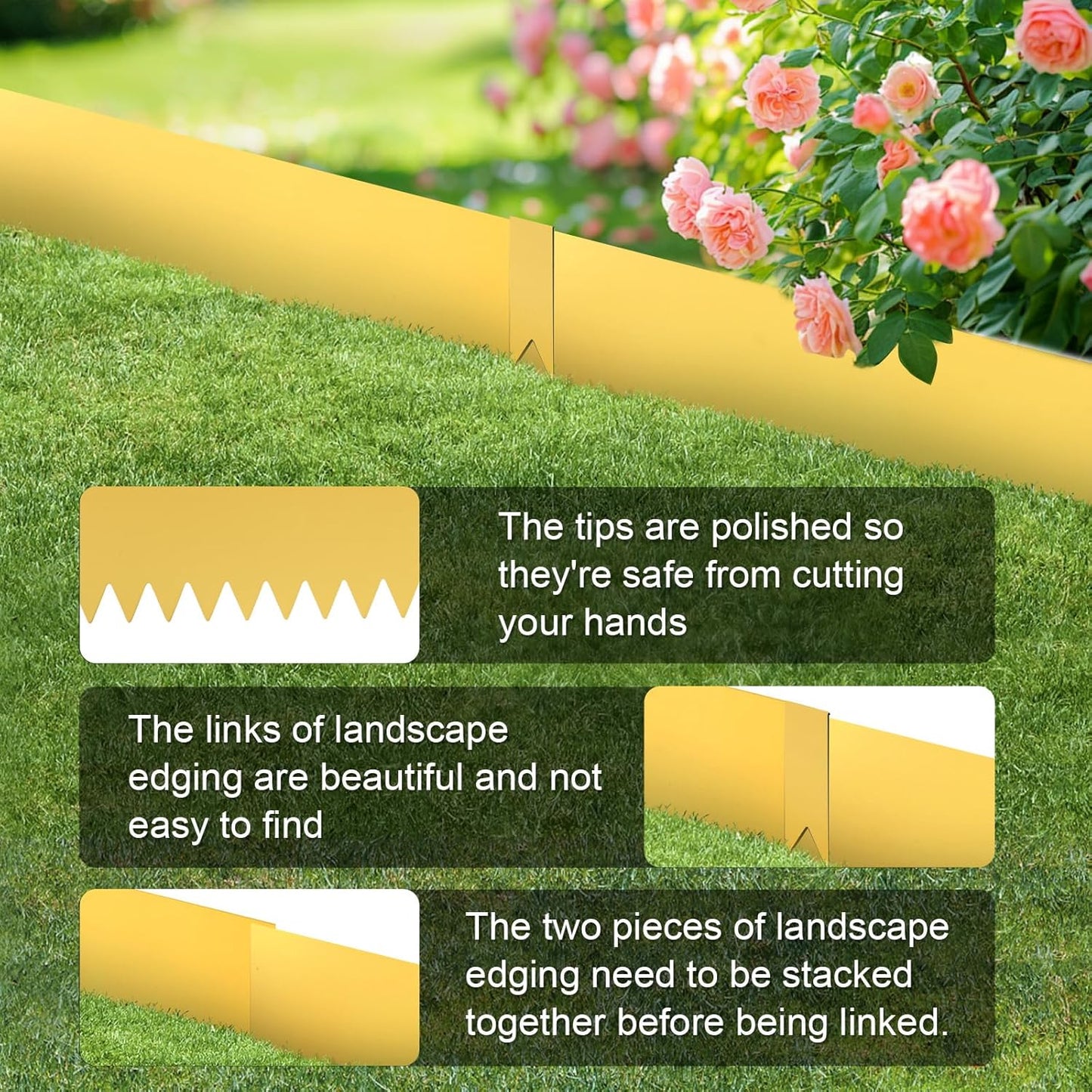 Landscape Edging Kit,6 PCS 40" L x 8" H Galvanized Bendable Metal Garden Edging for Lawn Yard, Coated Bendable Metal Strips, No-Dig Hammer-in Edging Border w/Clips,Champagne (8In, 20 FT)