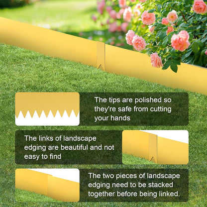 Landscape Edging Kit,6 PCS 40" L x 8" H Galvanized Bendable Metal Garden Edging for Lawn Yard, Coated Bendable Metal Strips, No-Dig Hammer-in Edging Border w/Clips,Champagne (8In, 20 FT)