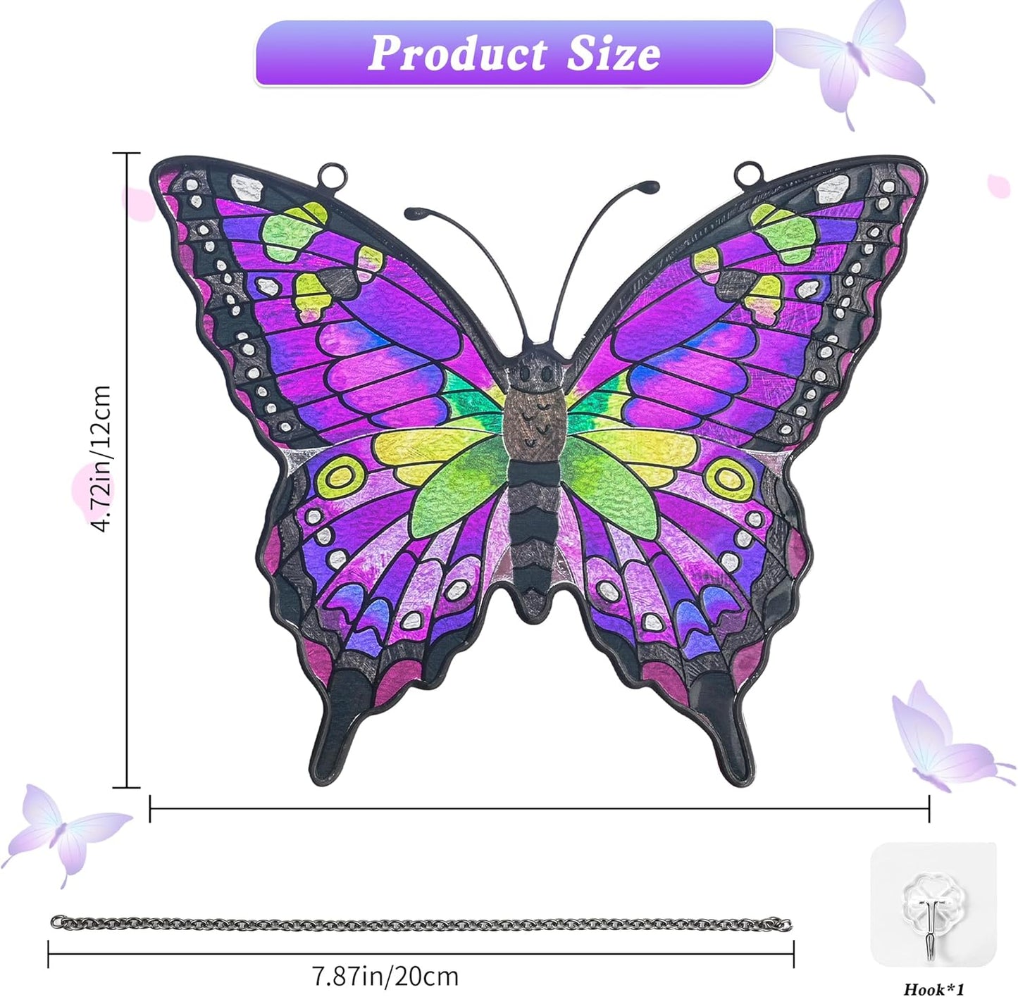 Purple Butterfly Suncatcher Stained Glass Window Hanging Butterfly Ornaments Gift for Mom, Women, Wife, Mother's Day