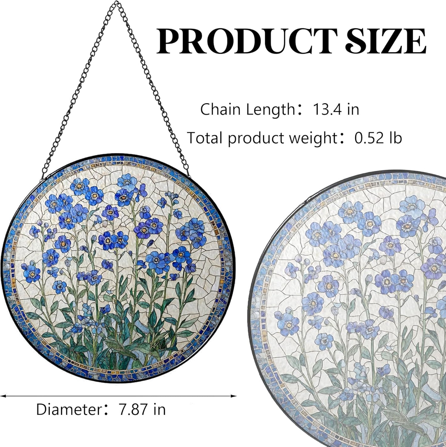 Forget-me-not Flower Stained Glass Sun Catcher - Handmade 7.87 Inch Blue Glass Decorative Stained Glass Window Hanging Decoration for Plant Lovers, Forget-me-not Gift for Friends, Family, Classmates