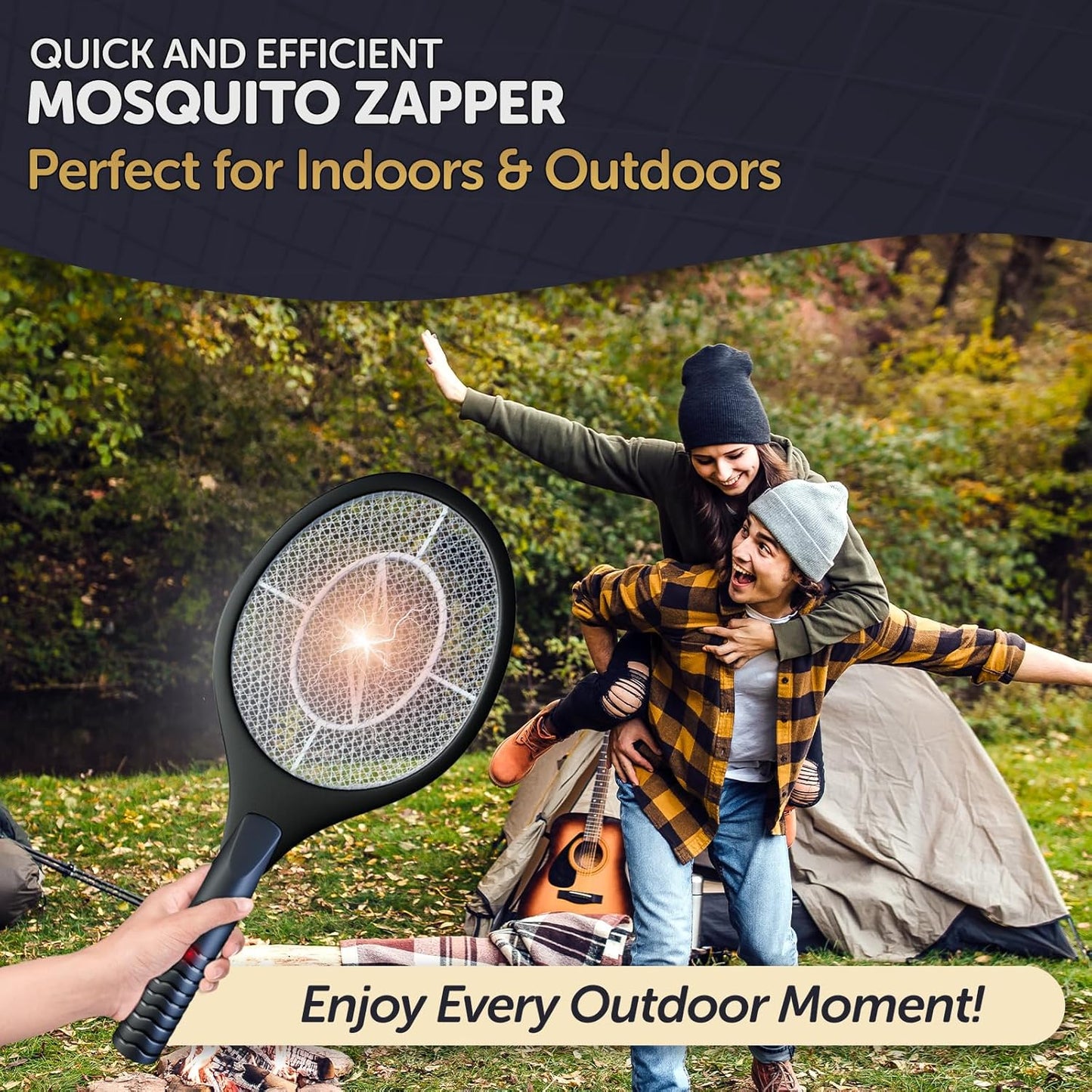 Bug Zapper Racket - Electric Fly Swatter & Mosquito Zapper for Indoor/Outdoor Insect Control - Battery-Operated Tennis Racket Zap - Lightweight & Portable High Voltage Bug Zapper - Black Mamba