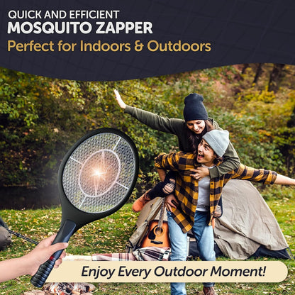 Bug Zapper Racket - Electric Fly Swatter & Mosquito Zapper for Indoor/Outdoor Insect Control - Battery-Operated Tennis Racket Zap - Lightweight & Portable High Voltage Bug Zapper - Black Mamba