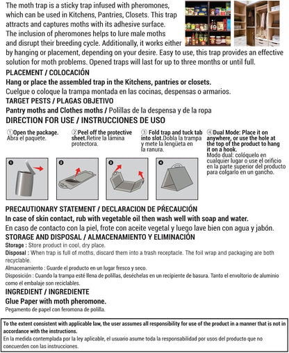 HOY HOY Pheromone-Infused Glue Traps – 4 Traps (2 Packs), Effective for Pantry & Closet Moths, Dual Hanging/Placement Options, Lasts Up to 3 Months