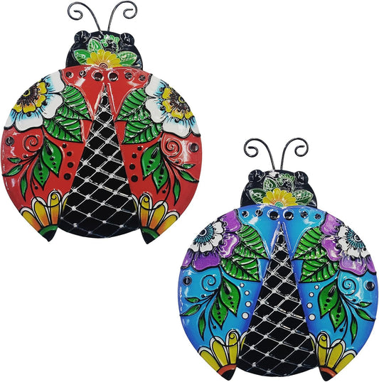 John's Studio 2Pcs Metal Ladybug Wall Decor Outdoor Garden Hanging Art Sculptures Home Ocean Theme Decorations for Kitchen Bathroom and Pool